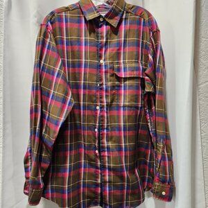 Men's Jean-Paul Germain Pink and brown flannel button-down shirt
